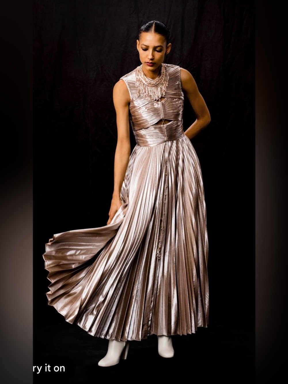 Altuzarra Kandoro Cutout Plissé-Lamé Maxi Dress in metallic silver